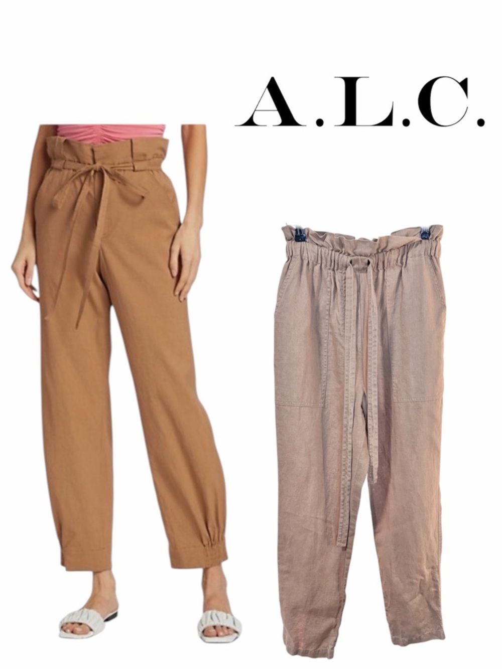 A.L.C. Paperbag Tie-Waist Cropped Pants — Brown size 8 women’s